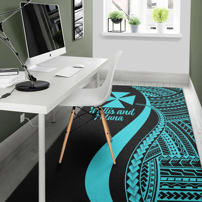 Wallis and Futuna Area Rug - Turquoise Polynesian Tentacle Tribal Pattern
