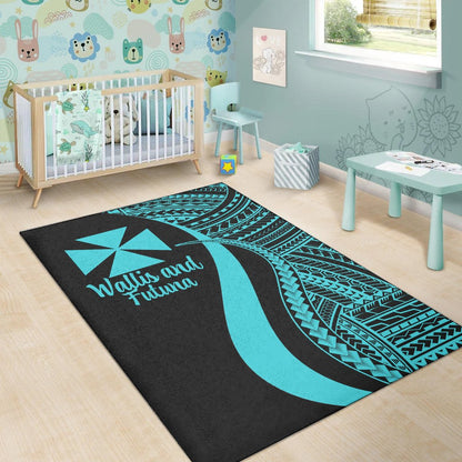 Wallis and Futuna Area Rug - Turquoise Polynesian Tentacle Tribal Pattern