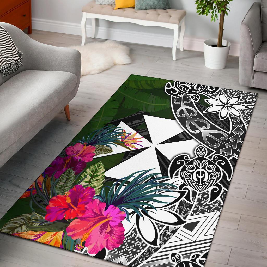 Wallis And Futuna Area Rug - Turtle Plumeria Banana Leaf