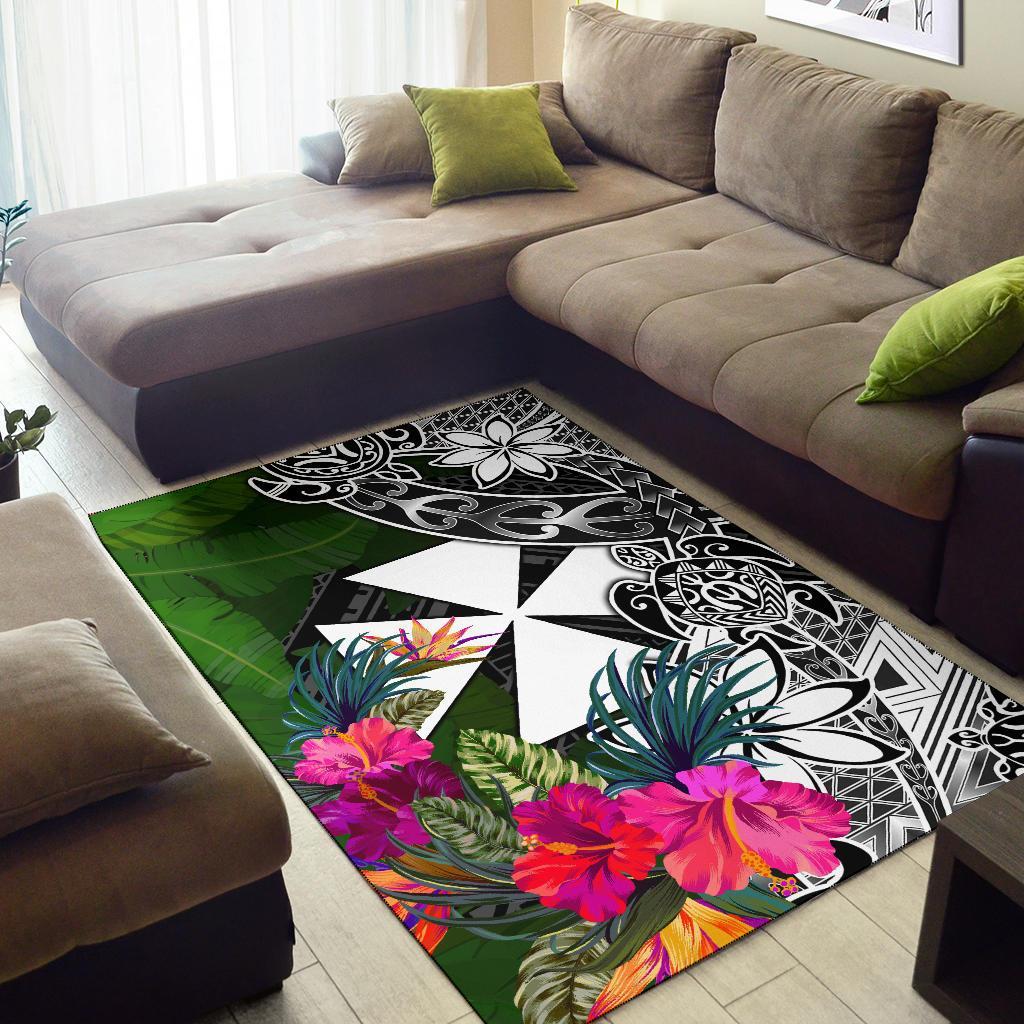 Wallis And Futuna Area Rug - Turtle Plumeria Banana Leaf