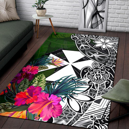 Wallis And Futuna Area Rug - Turtle Plumeria Banana Leaf