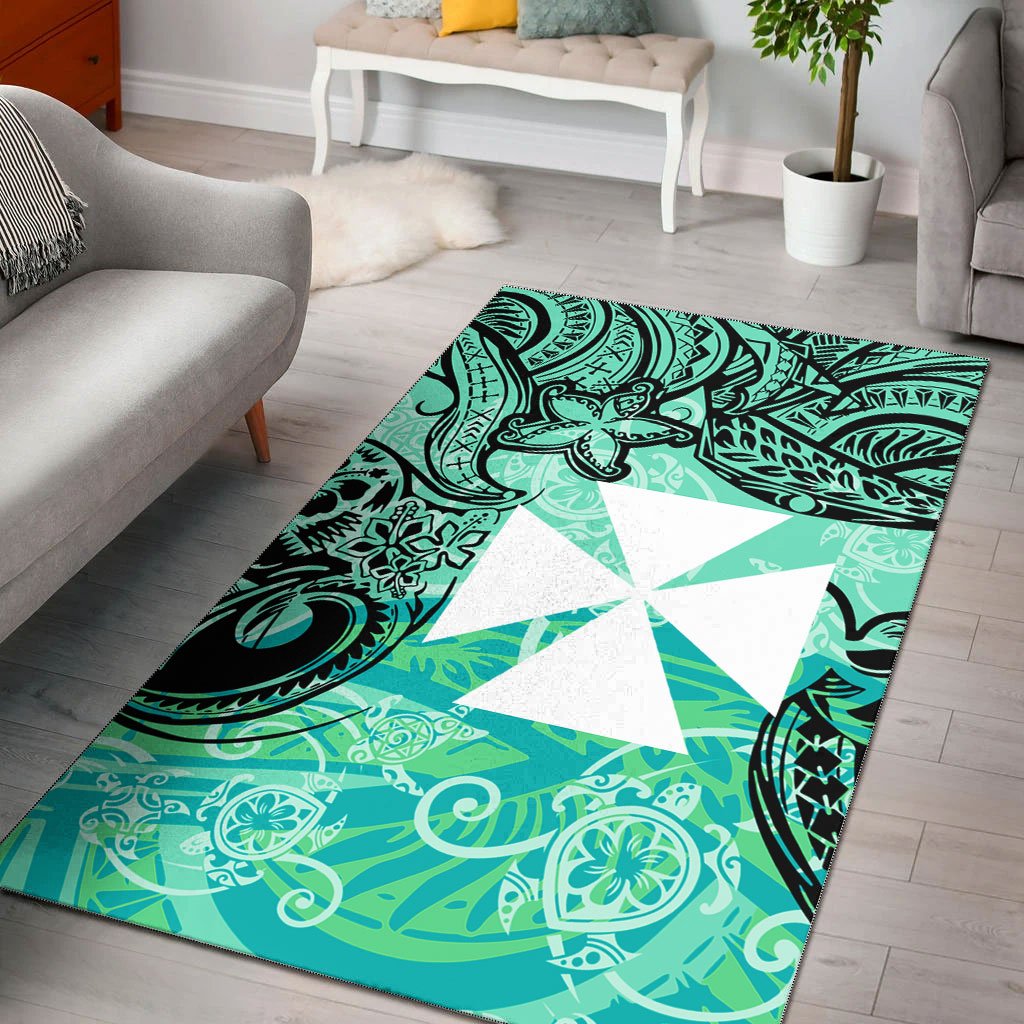 Wallis and Futuna Area Rug - Vintage Floral Pattern Green Color