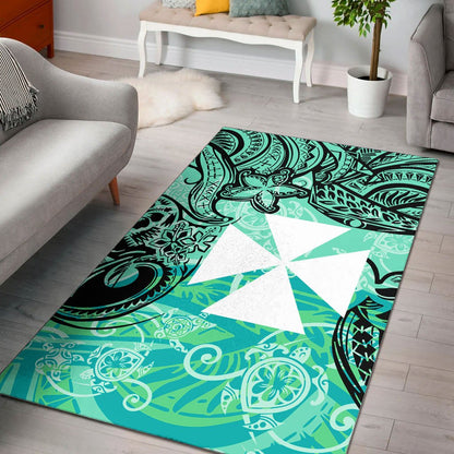 Wallis and Futuna Area Rug - Vintage Floral Pattern Green Color