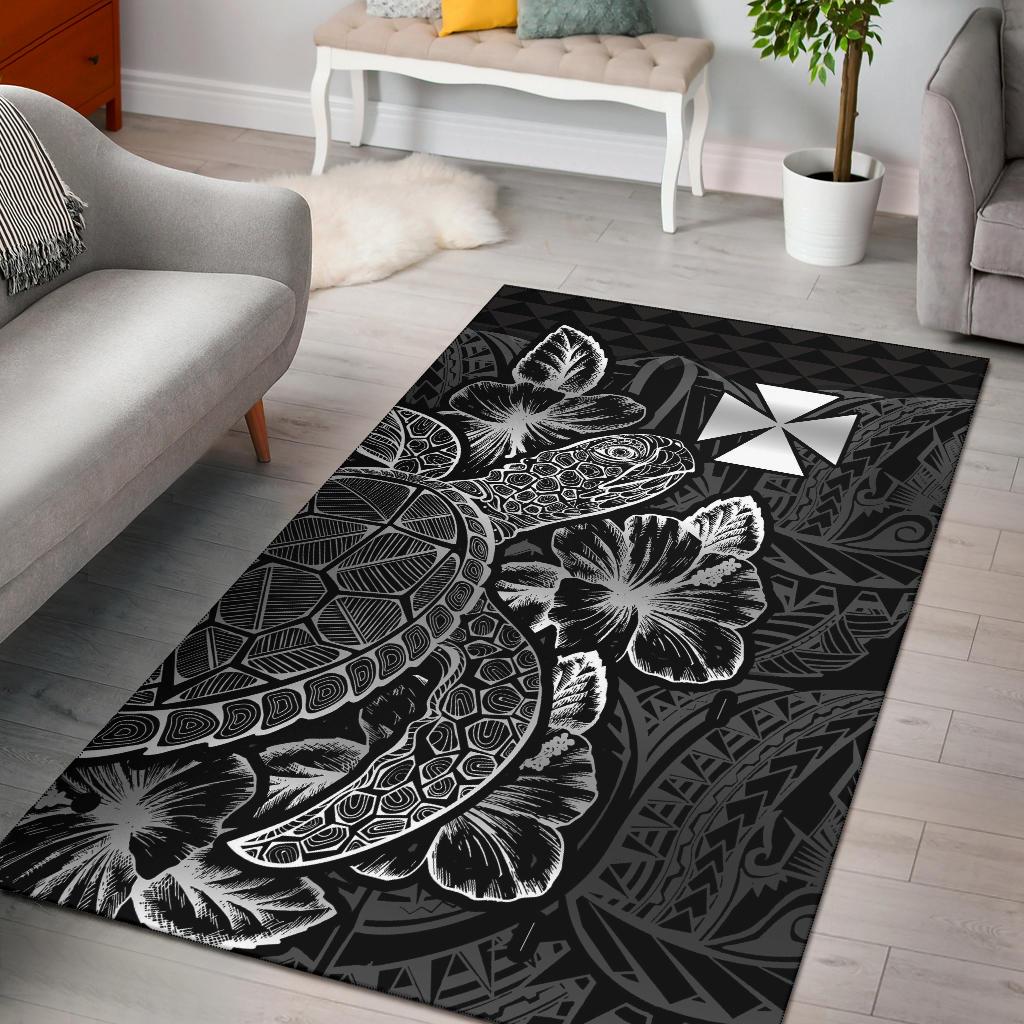 Wallis And Futuna Area Rugs Turtle Hibiscus Black