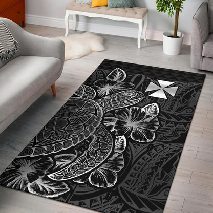 Wallis And Futuna Area Rugs Turtle Hibiscus Black
