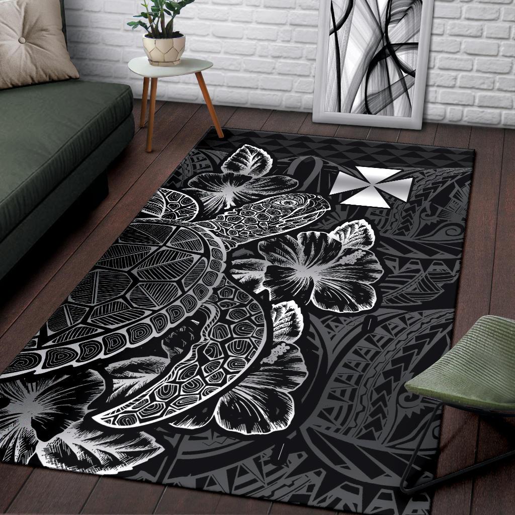 Wallis And Futuna Area Rugs Turtle Hibiscus Black