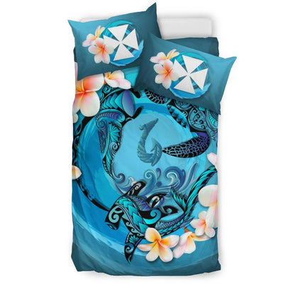 Polynesian Duvet Cover Set - Wallis And Futuna Bedding Set Blue Plumeria Animal Tattoo