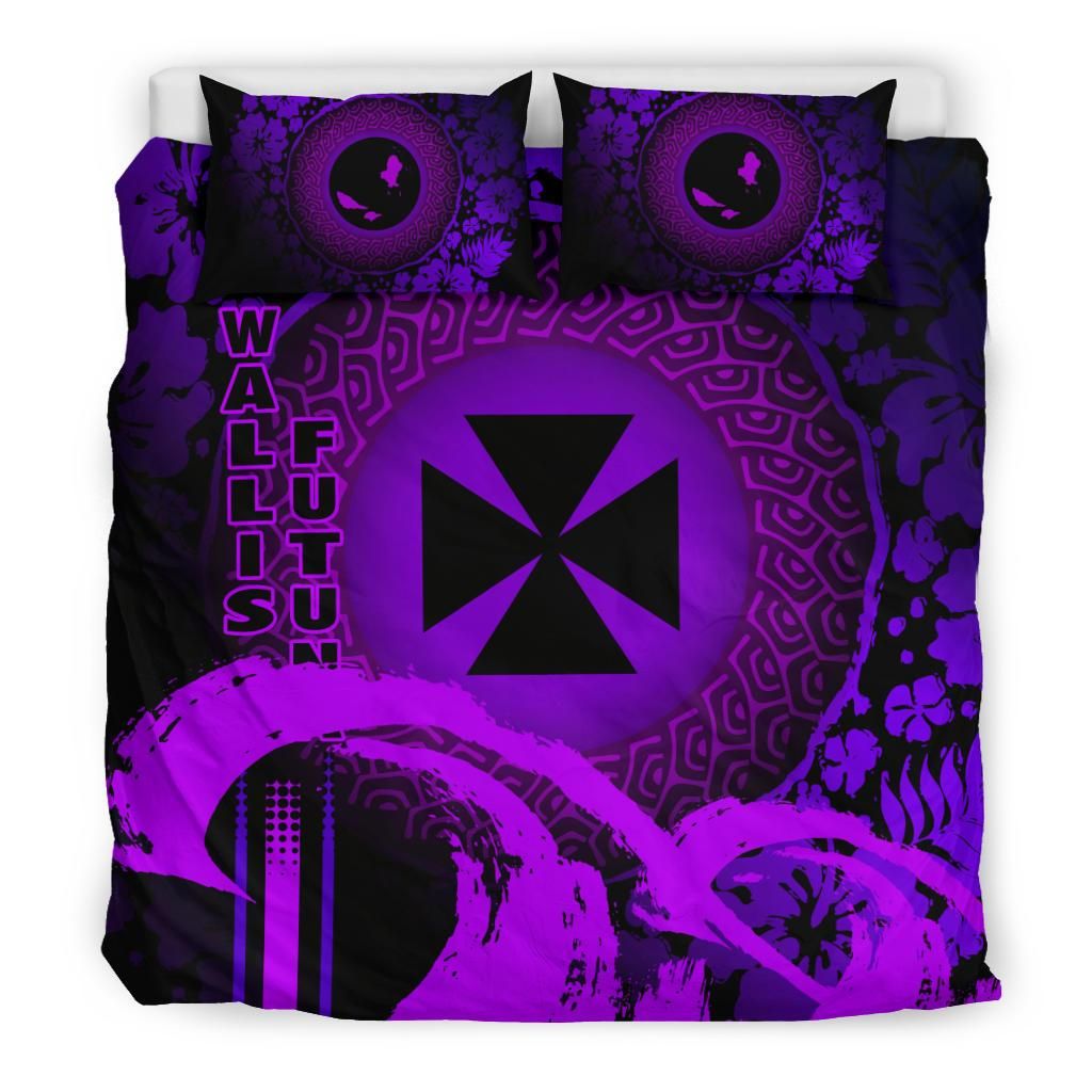 Wallis And Futuna Duvet Cover Set - Hibiscus And Wave Purple