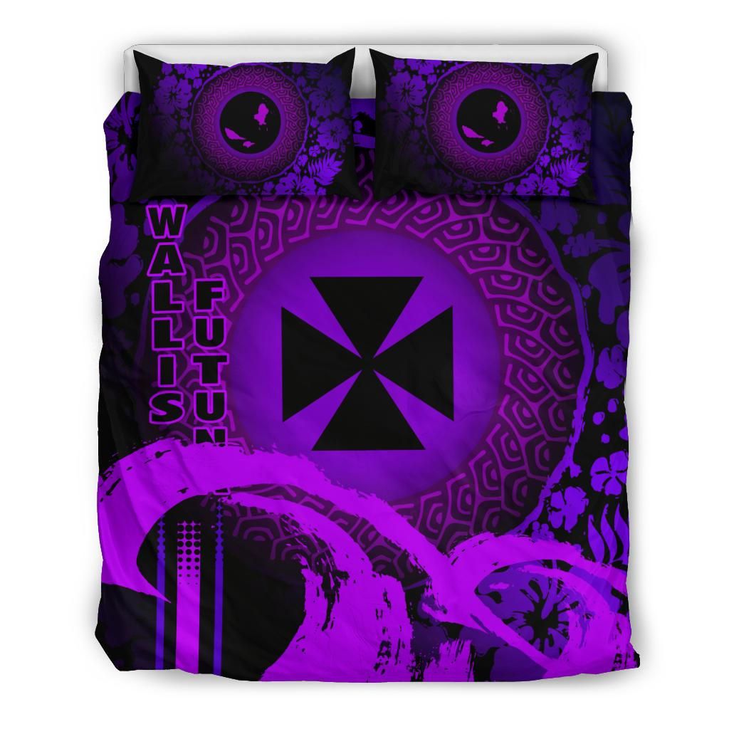 Wallis And Futuna Duvet Cover Set - Hibiscus And Wave Purple