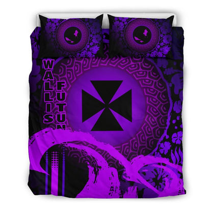 Wallis And Futuna Duvet Cover Set - Hibiscus And Wave Purple