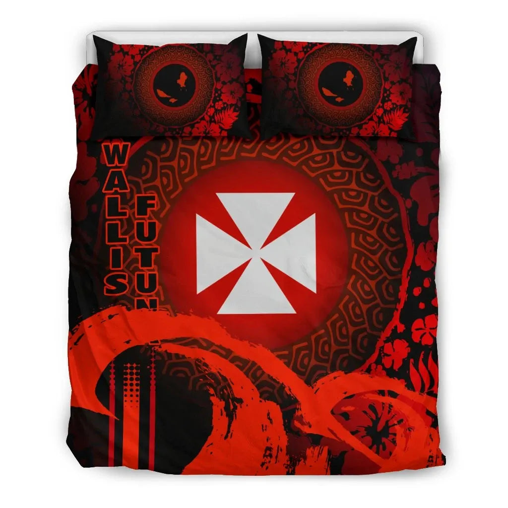 Wallis And Futuna Duvet Cover Set - Hibiscus And Wave Red