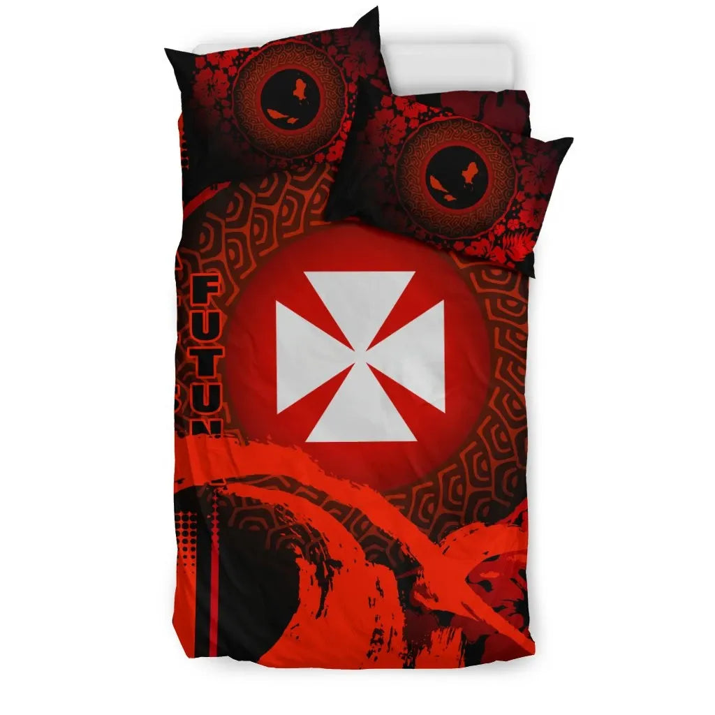 Wallis And Futuna Duvet Cover Set - Hibiscus And Wave Red