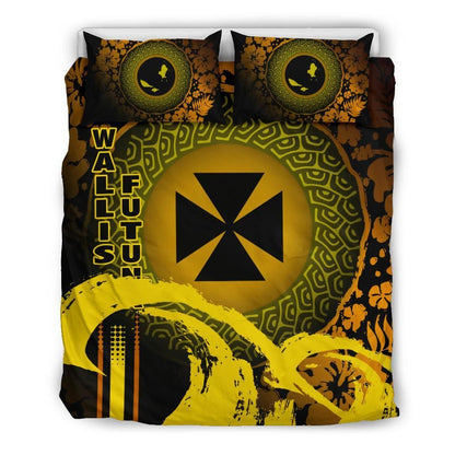 Wallis And Futuna Duvet Cover Set - Hibiscus And Wave Yellow