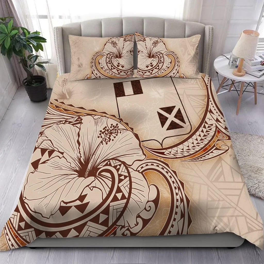 Wallis And Futuna Bedding Set - Hibiscus Flower Vintage Style