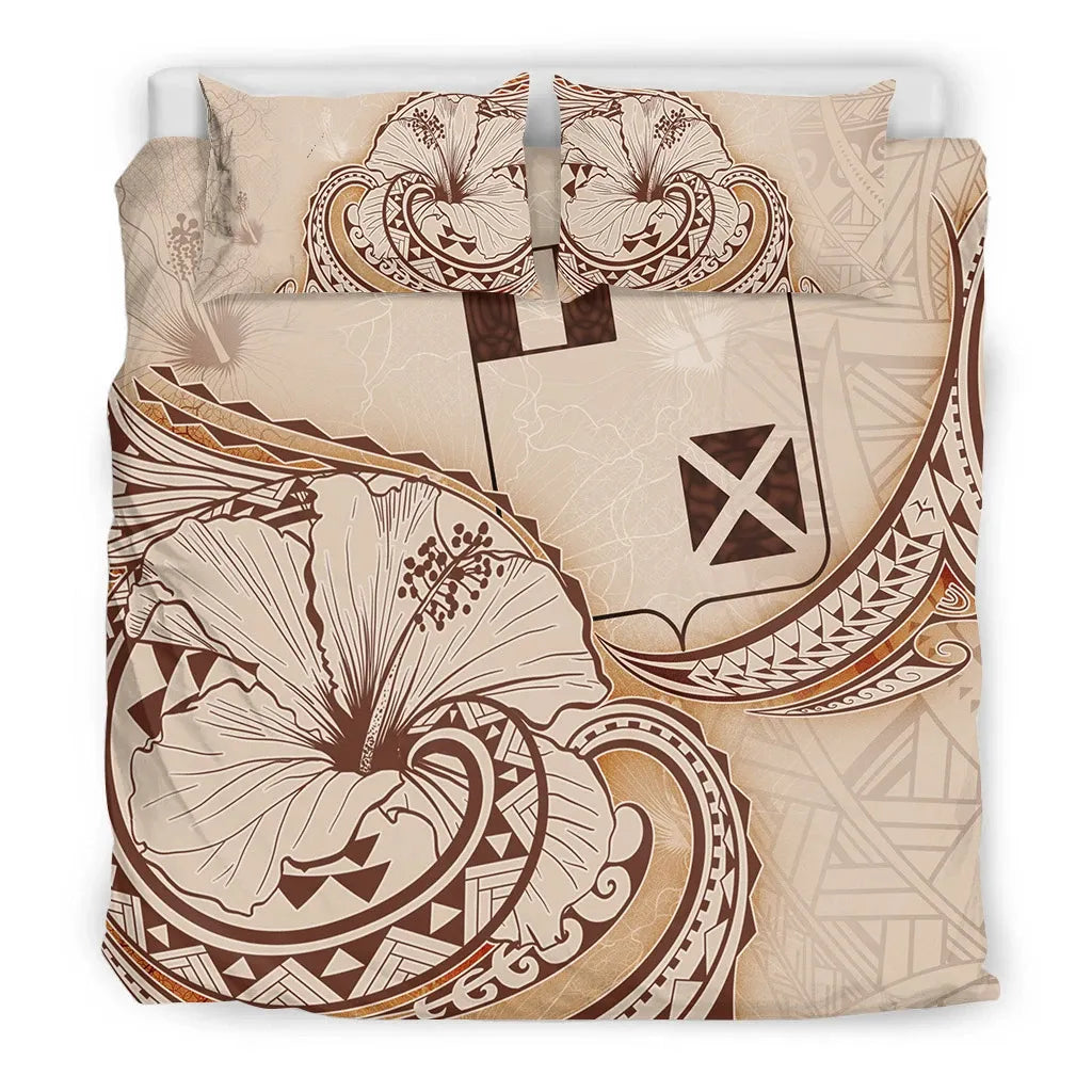 Wallis And Futuna Bedding Set - Hibiscus Flower Vintage Style