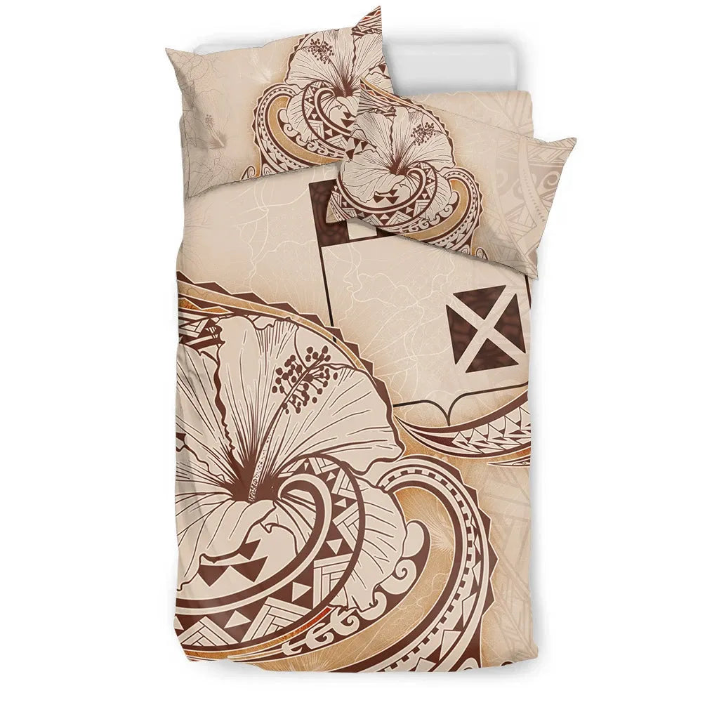 Wallis And Futuna Bedding Set - Hibiscus Flower Vintage Style