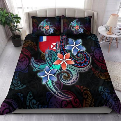 Wallis And Futuna Bedding Set - Plumeria Flowers Style