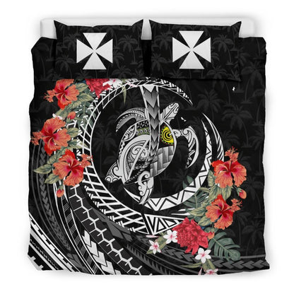 Polynesian Duvet Cover Set - Wallis And Futuna Bedding Set Polynesia Map Turtle Hibiscus