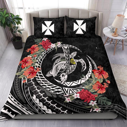 Polynesian Duvet Cover Set - Wallis And Futuna Bedding Set Polynesia Map Turtle Hibiscus