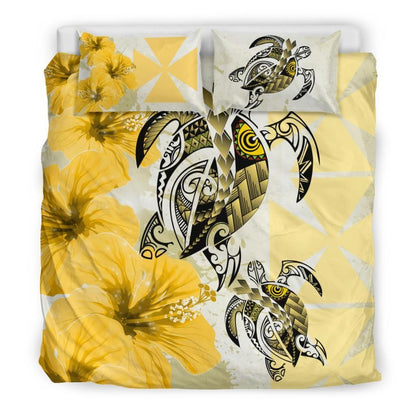 Polynesian Duvet Cover Set - Wallis And Futuna Bedding Set Polynesia Turtle Hibiscus Yellow