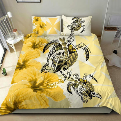 Polynesian Duvet Cover Set - Wallis And Futuna Bedding Set Polynesia Turtle Hibiscus Yellow