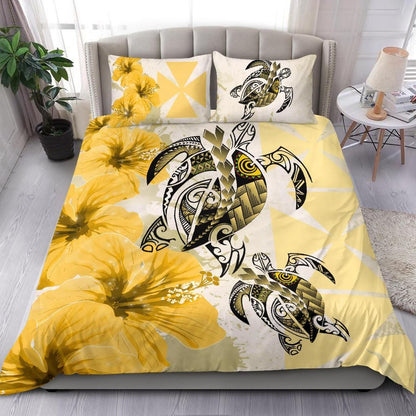 Polynesian Duvet Cover Set - Wallis And Futuna Bedding Set Polynesia Turtle Hibiscus Yellow