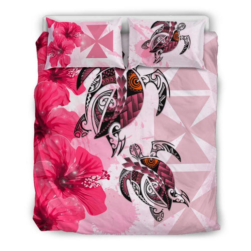 Polynesian Duvet Cover Set - Wallis And Futuna Bedding Set Polynesia Turtle Hibiscus Pink