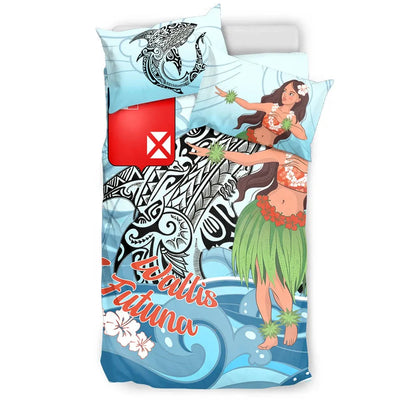 Wallis And Futuna Bedding Set - Polynesian Girls With Shark