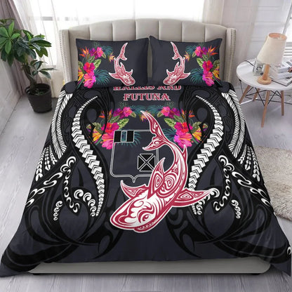 Wallis And Futuna Bedding Set - Polynesian Shark Hibiscus Flower
