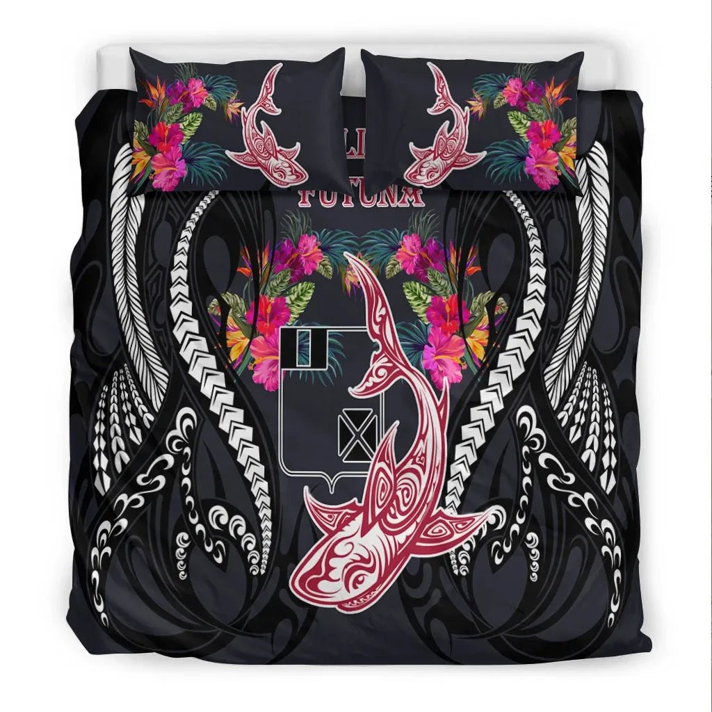 Wallis And Futuna Bedding Set - Polynesian Shark Hibiscus Flower