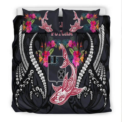 Wallis And Futuna Bedding Set - Polynesian Shark Hibiscus Flower