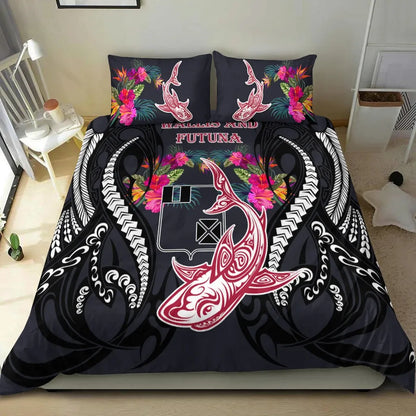 Wallis And Futuna Bedding Set - Polynesian Shark Hibiscus Flower
