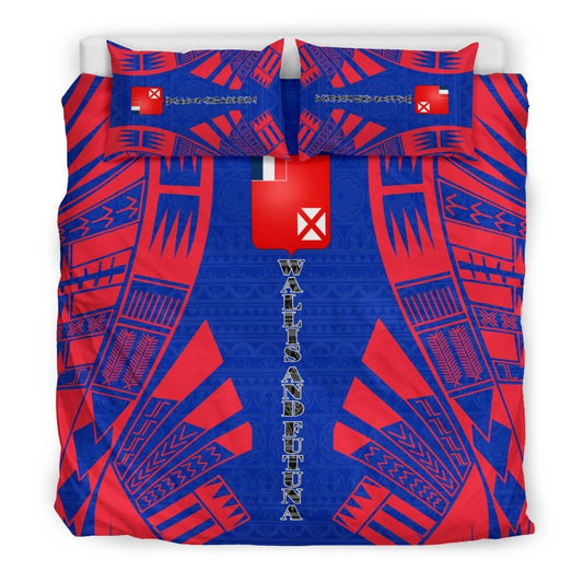 Wallis And Futuna Duvet Cover Set - Polynesian Tattoo Flag