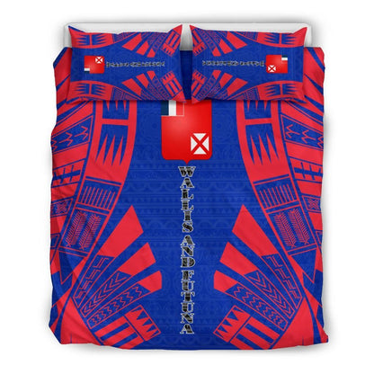 Wallis And Futuna Duvet Cover Set - Polynesian Tattoo Flag