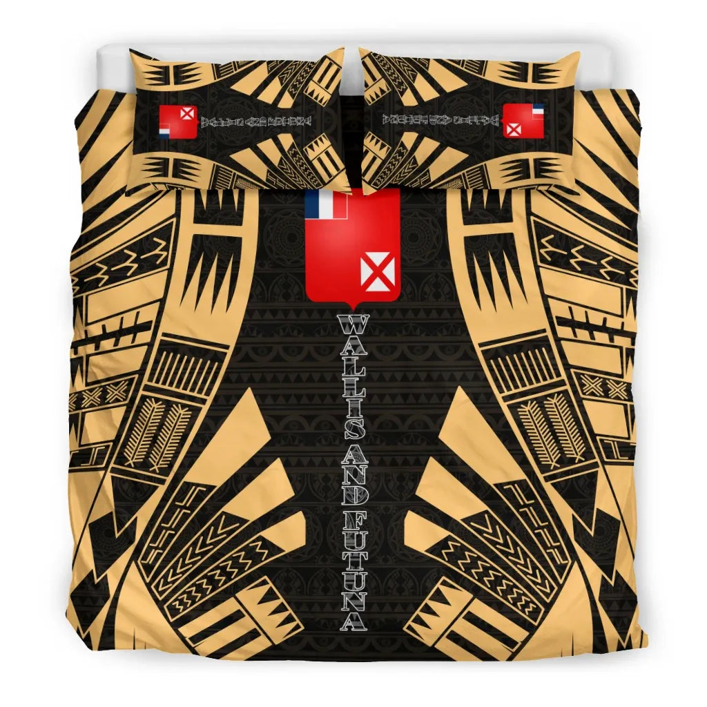 Wallis And Futuna Duvet Cover Set - Polynesian Tattoo Gold