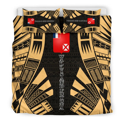 Wallis And Futuna Duvet Cover Set - Polynesian Tattoo Gold