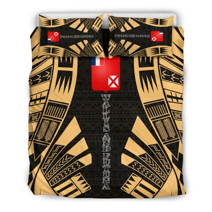 Wallis And Futuna Duvet Cover Set - Polynesian Tattoo Gold