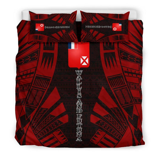 Wallis And Futuna Duvet Cover Set - Polynesian Tattoo Red