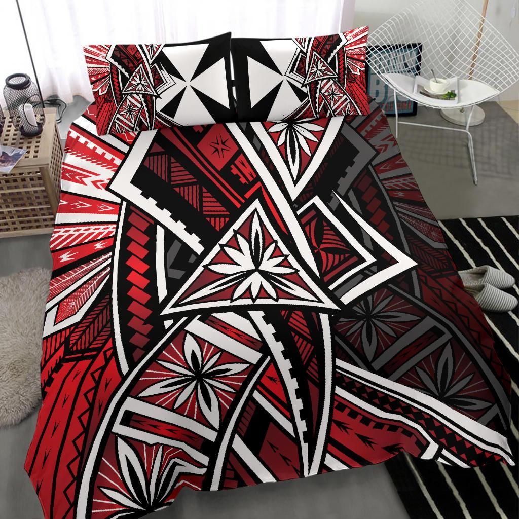 Wallis And Futuna Bedding Set - Tribal Flower Special Pattern Red Color