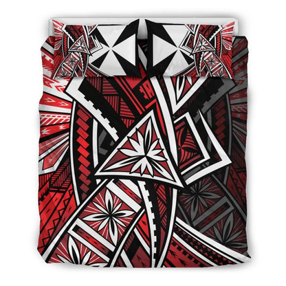 Wallis And Futuna Bedding Set - Tribal Flower Special Pattern Red Color