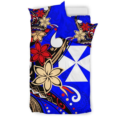 Wallis And Futuna Bedding Set - Tribal Flower With Special Turtles Blue Color