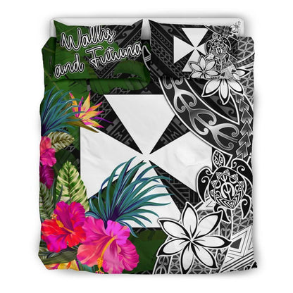 Wallis And Futuna Bedding Set - Turtle Plumeria Banana Leaf