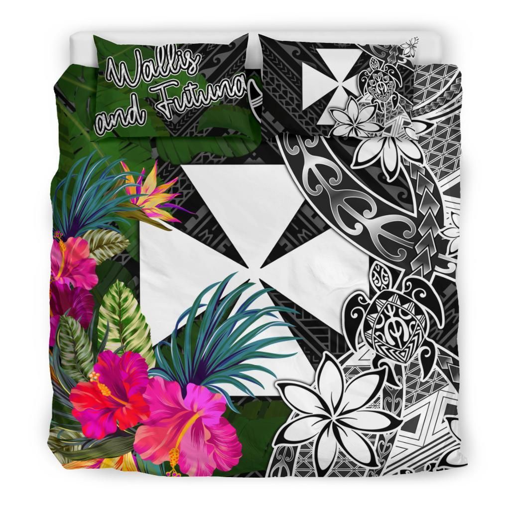 Wallis And Futuna Bedding Set - Turtle Plumeria Banana Leaf