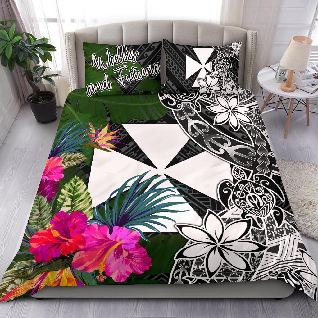 Wallis And Futuna Bedding Set - Turtle Plumeria Banana Leaf