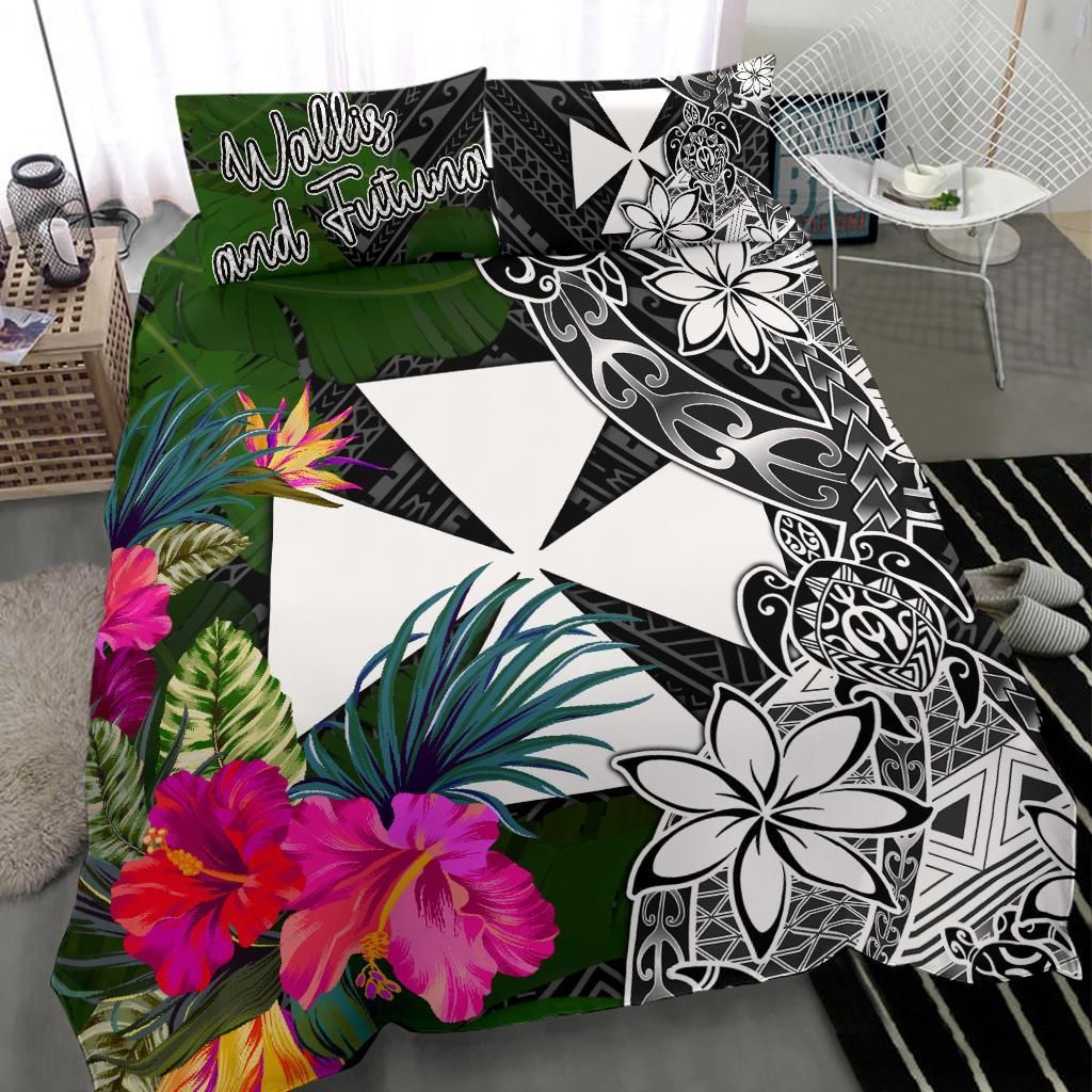 Wallis And Futuna Bedding Set - Turtle Plumeria Banana Leaf