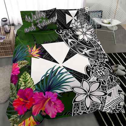 Wallis And Futuna Bedding Set - Turtle Plumeria Banana Leaf