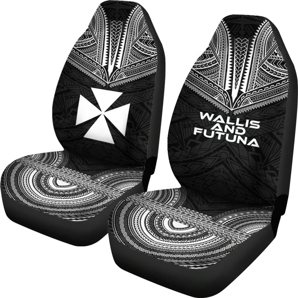 Wallis And Futuna Car Seat Cover - Wallis And Futuna Coat Of Arms Polynesian Chief Tattoo Black Version