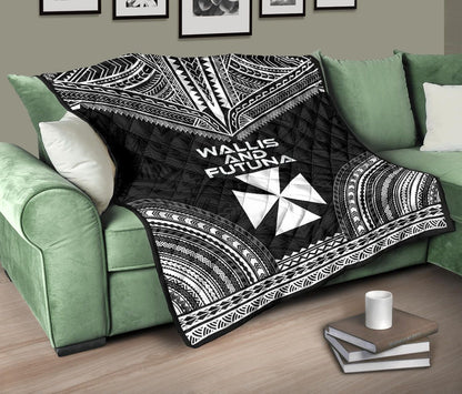 Wallis And Futuna Premium Quilt - Wallis And Futuna Coat Of Arms Polynesian Chief Black Version