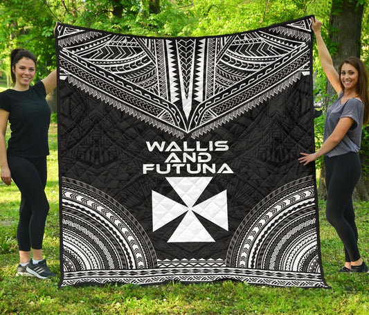 Wallis And Futuna Premium Quilt - Wallis And Futuna Coat Of Arms Polynesian Chief Black Version