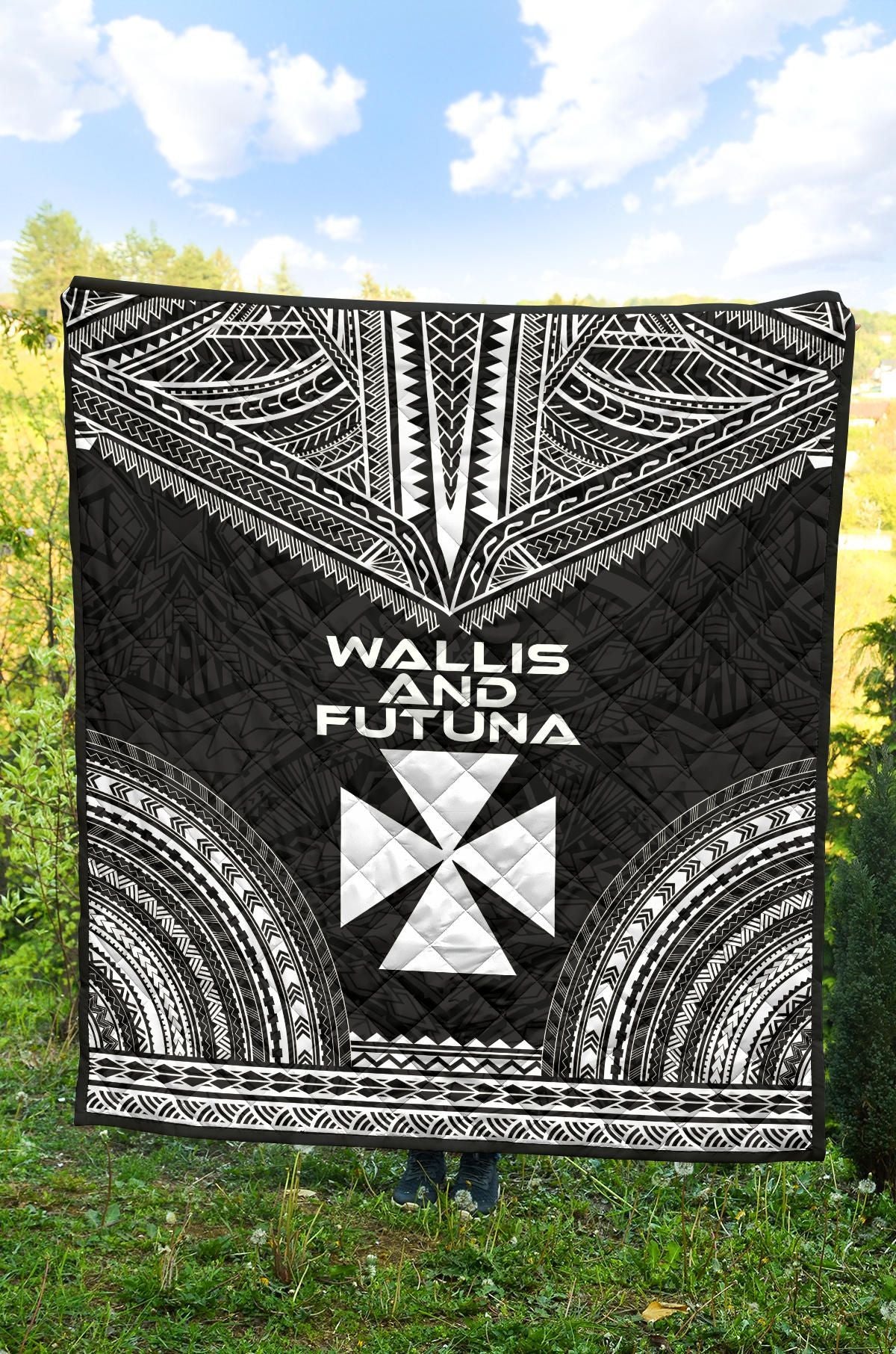 Wallis And Futuna Premium Quilt - Wallis And Futuna Coat Of Arms Polynesian Chief Black Version